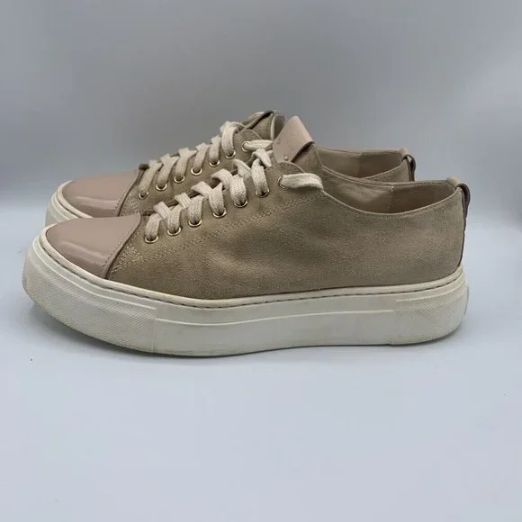 AGL Attilio Giusti Leombruni Low-Top Sneakers Patent-Toe Suede Beige Size 39.5 - Picture 4 of 7